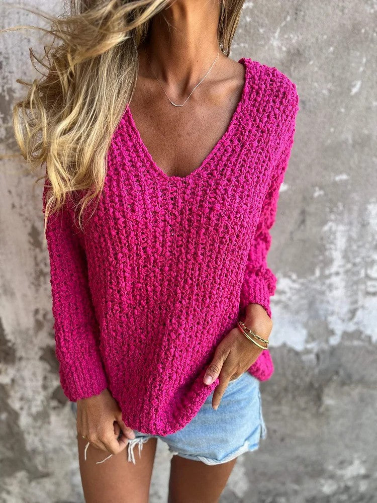 Damen Pullover V-Ausschnitt Lässig Chic