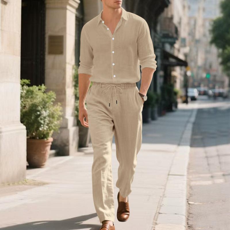 Herren Leinenhose Modern Lässig mit Kordelzug
