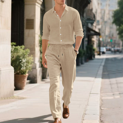 Herren Leinenhose Modern Lässig mit Kordelzug