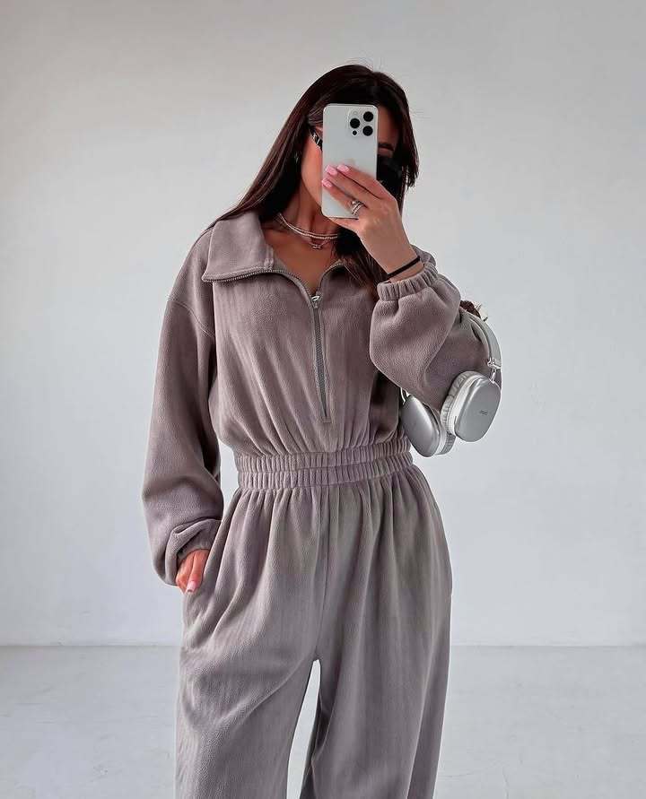 Damen Fleece Jumpsuit Bequem Stylisch