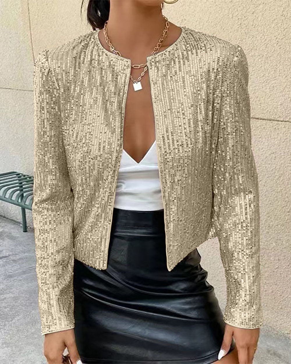 Modisches Kleid | Glänzender Stehkragen Kurzmantel