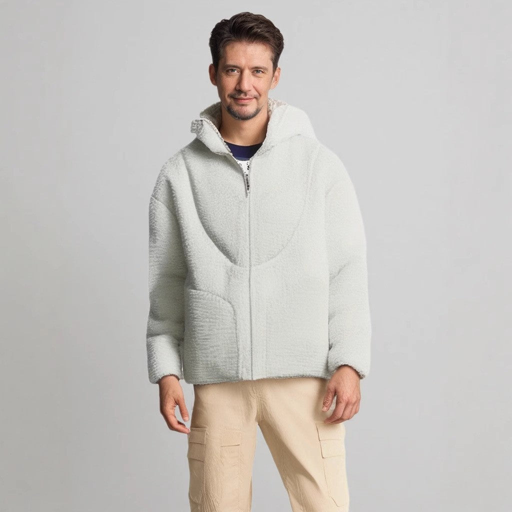 Herren Teddyjacke Bequem Kontrastnähte Winterjacke