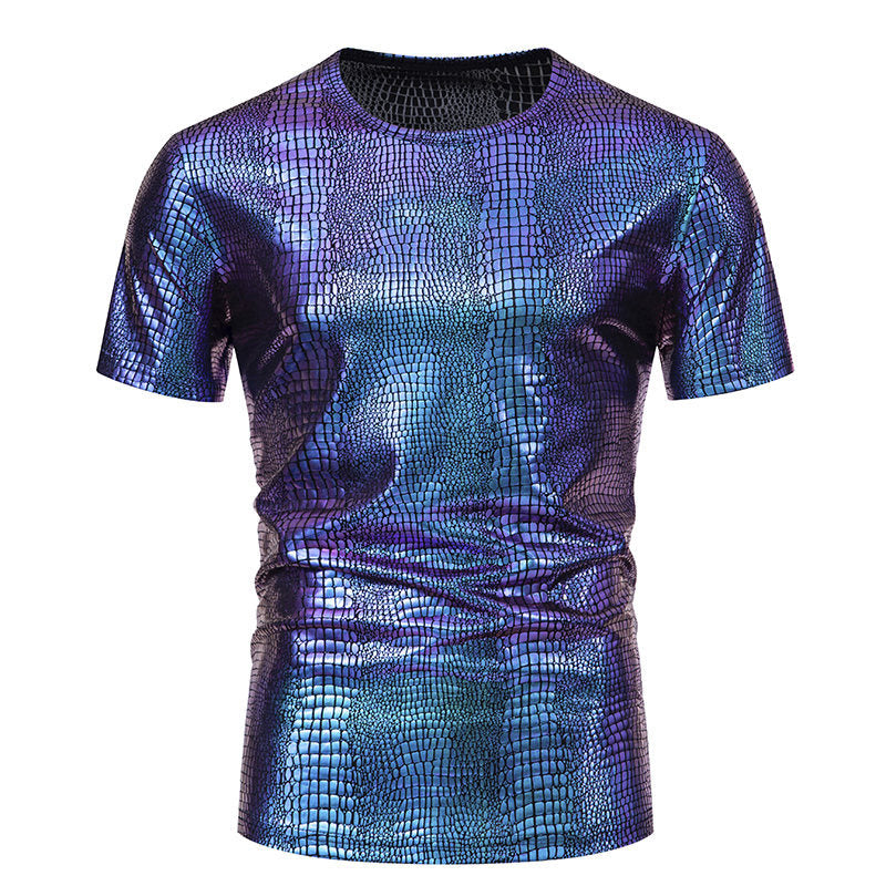 Herren Pullover Schlangen-Leder-Optik Elegant Kurzarm