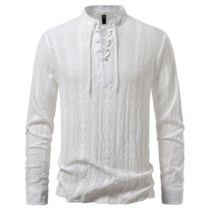 Herren Langarmshirt Schnürdetail Modern Style