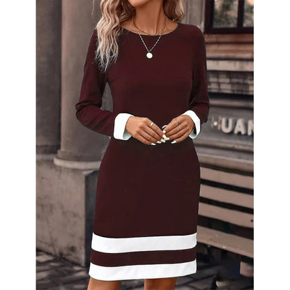 Damen Kleid Elegant Kontrast Ärmel Modernes Design