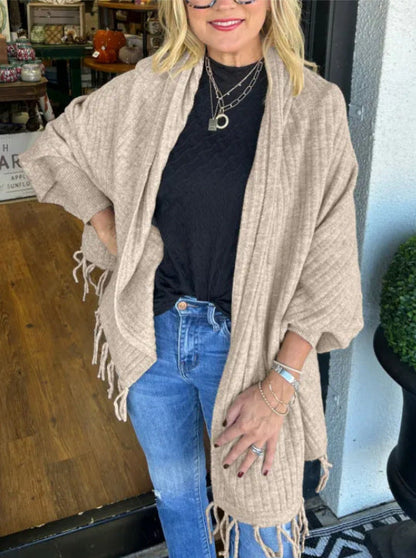 Damen Poncho Mit Fransen Elegant Überwurf