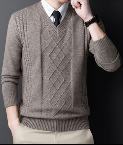 Herren Pullover V-Ausschnitt Modern Zopfdesign