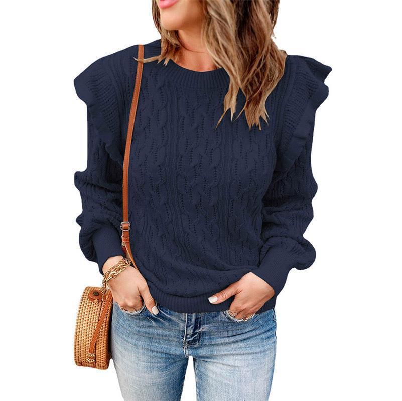 Damen Pullover Strick Zopf Muster Elegант