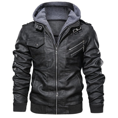 Herren Lederjacke Modern Abnehmbarer Hood