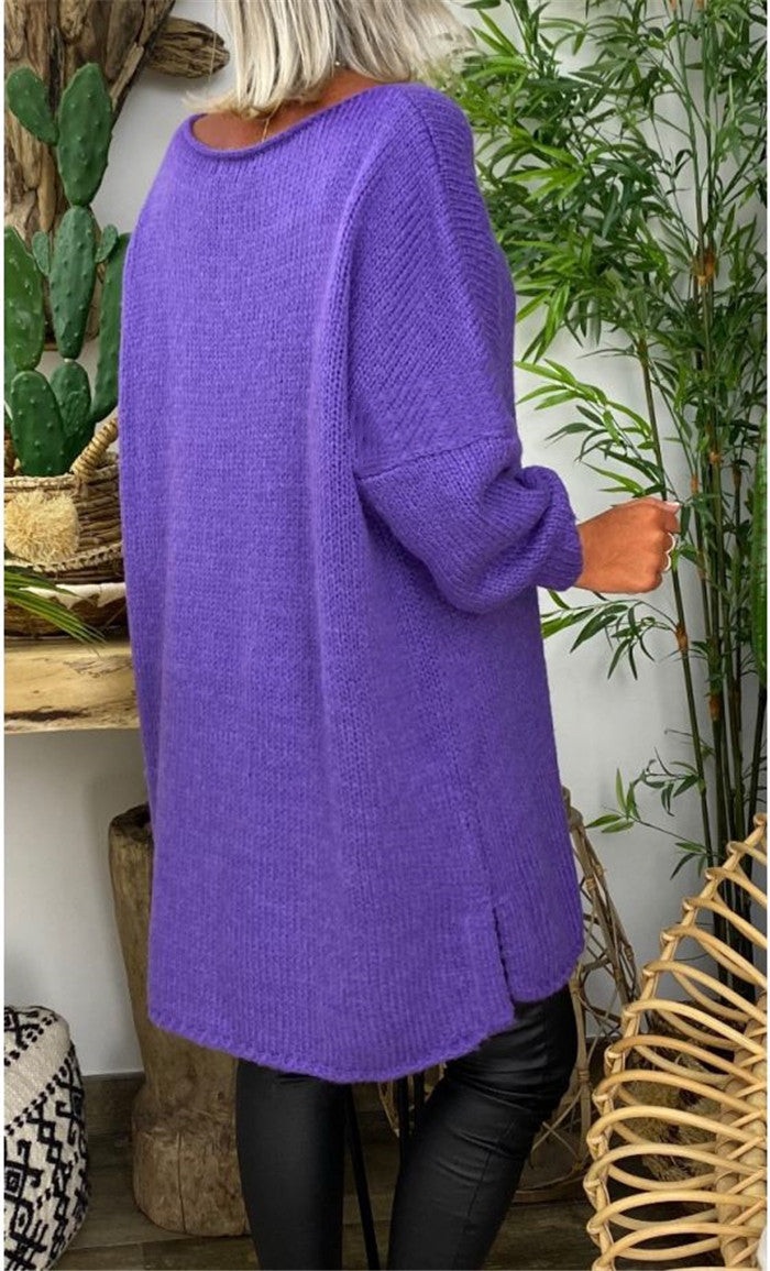Damen Oversized Pullover Lässig Langarm mit Schlitzen