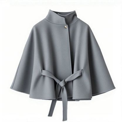 Damen Umhangjacke Elegant Bindegürtel Hochschloss