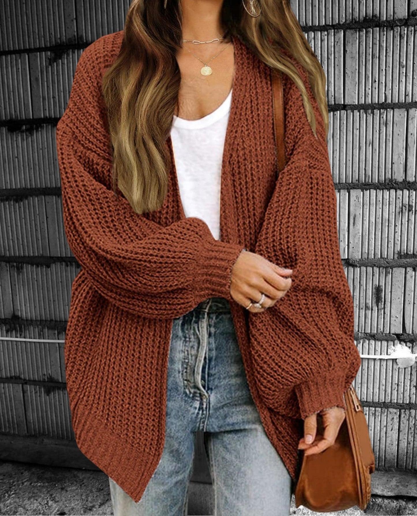 Strickjacke Oversized Offen Vorne Grobgestrickt