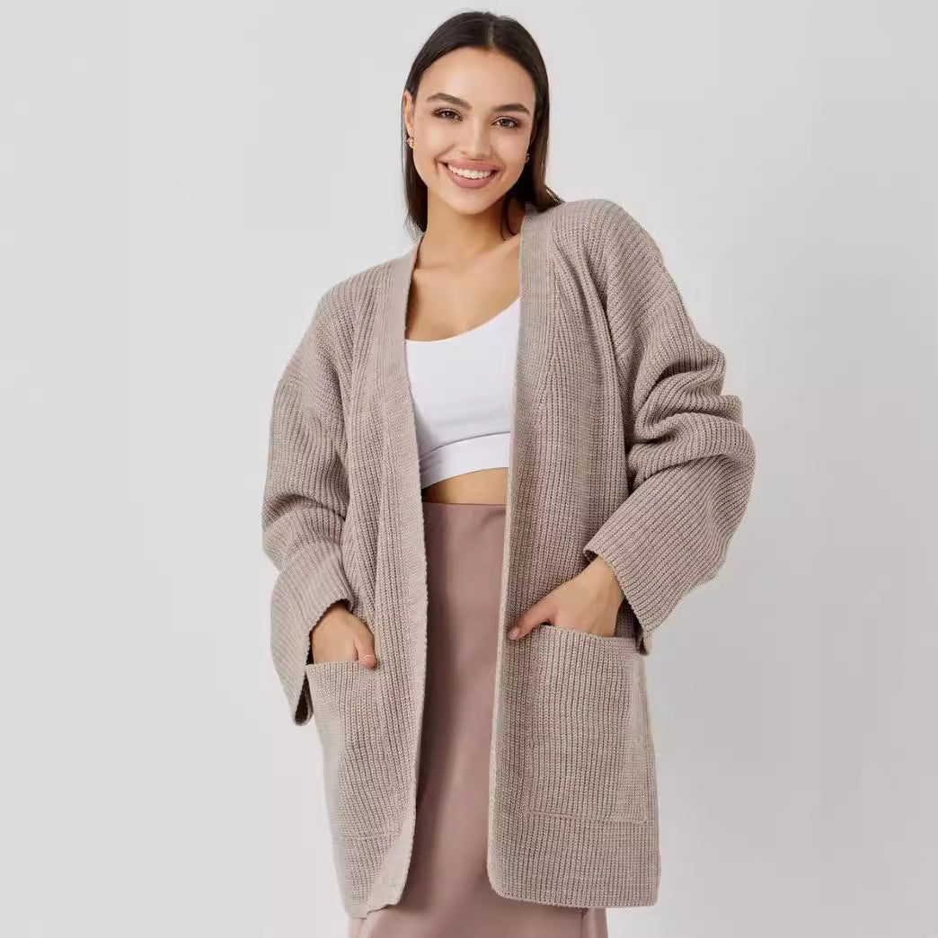 Übergröße Strickjacke Wollmischung Offen Vorne