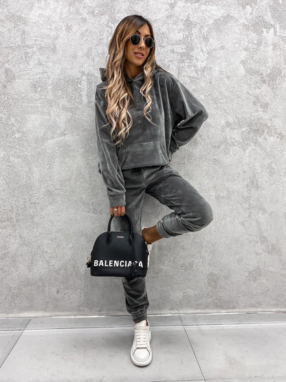 Damen Sportanzug Mikrofaser Kapuze Taschen Aktivewear