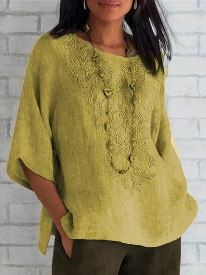 Damen Leinenbluse Bestickt Elegant Sommer