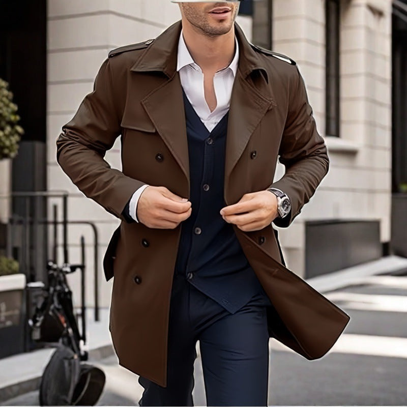 Herren Trenchcoat Klassisch Schnitt Mit Taschen