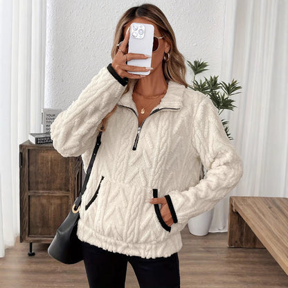 Damen Weicher Teddy-Pullover Hoher Kragen - IdealeKleiden