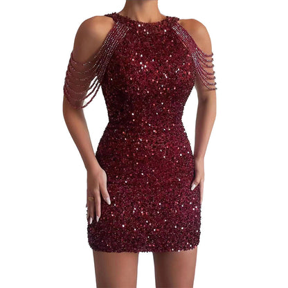 Damen Abendkleid Glitzernd Elegant Spaghettiträger