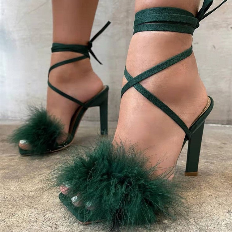 Damen High Heel Sandalen Luxus Feder Detail