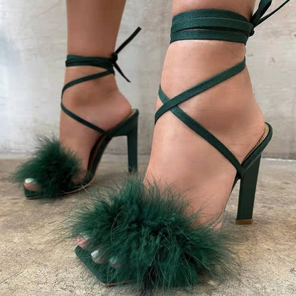 Damen High Heel Sandalen Luxus Feder Detail