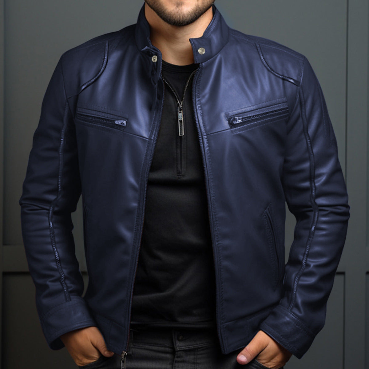 Lederjacke Herren Stylish Bikerjacke