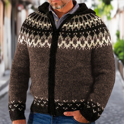 Herren Strickjacke Norweger Muster Kapuze Warm