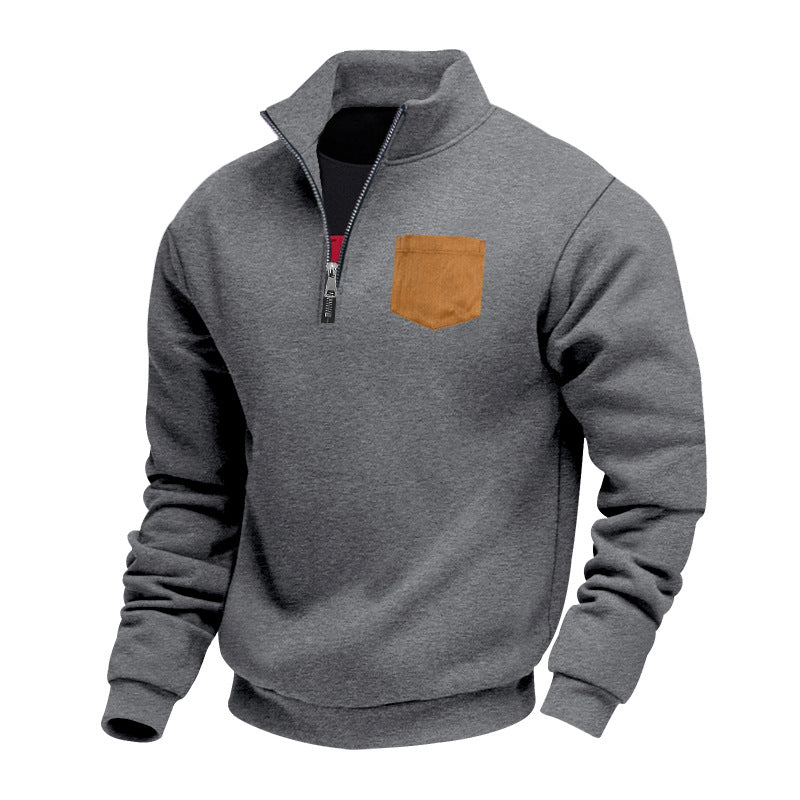 Herren Sweatpullover Modern Halbzipper Brusttasche