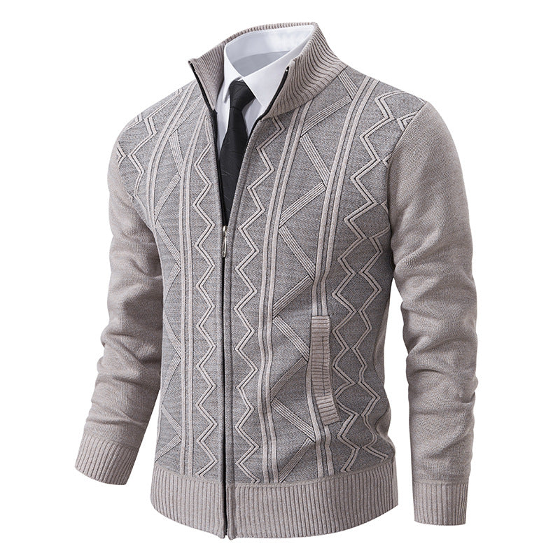 Herren Strickjacke Zopfmuster Stehkragen Modern Design