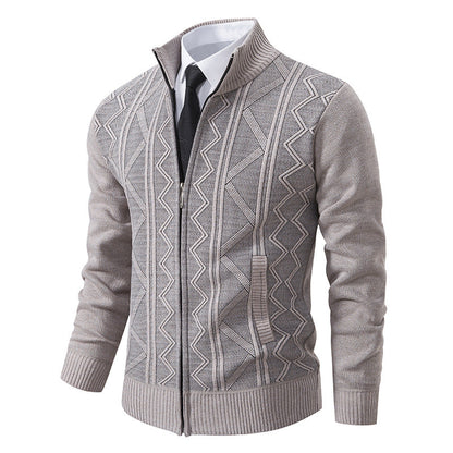Herren Strickjacke Zopfmuster Stehkragen Modern Design