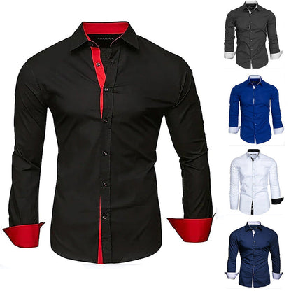 Herren Hemd Elegant Langarm Mit Kontrast Manschetten