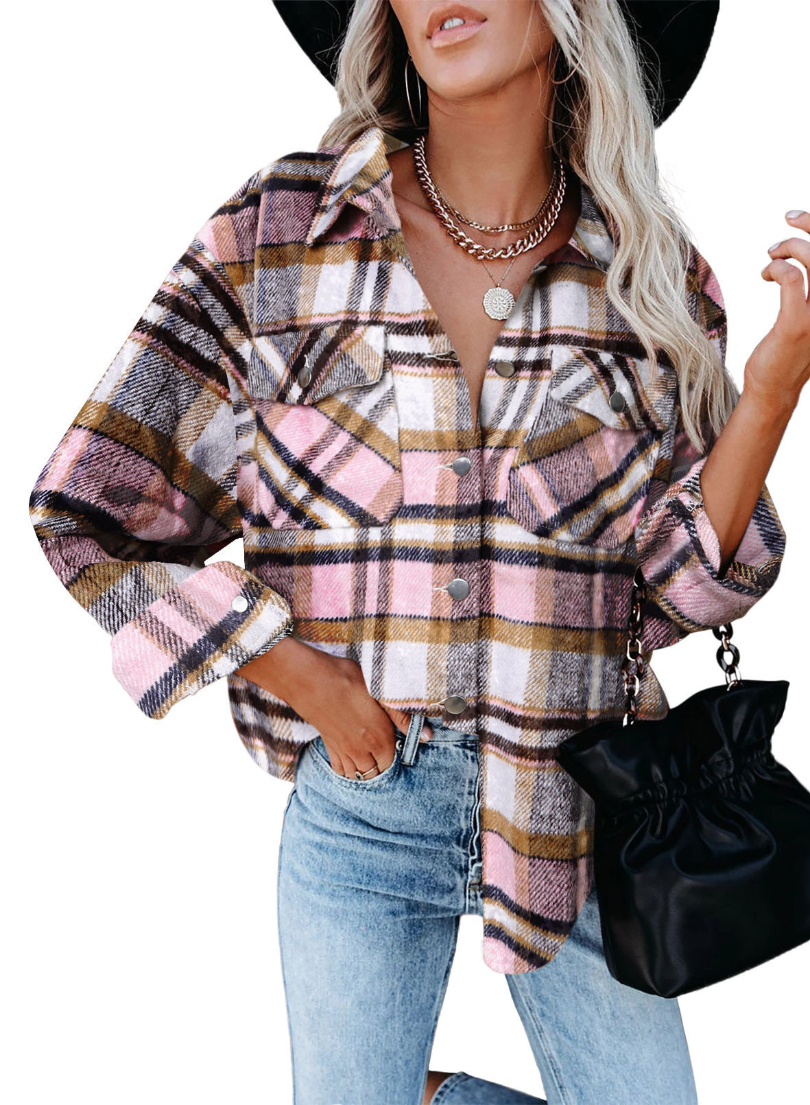 Damen Flanell Blazer Karo Weich & Bequem