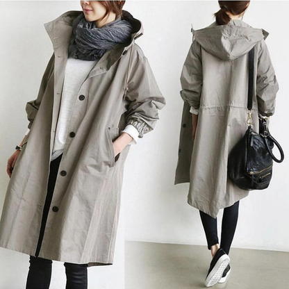 Damen Oversized Trenchcoat Kapuzenmantel Stilvoll