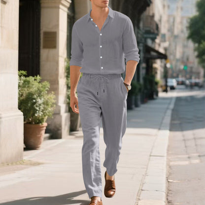 Herren Leinenhose Modern Lässig mit Kordelzug