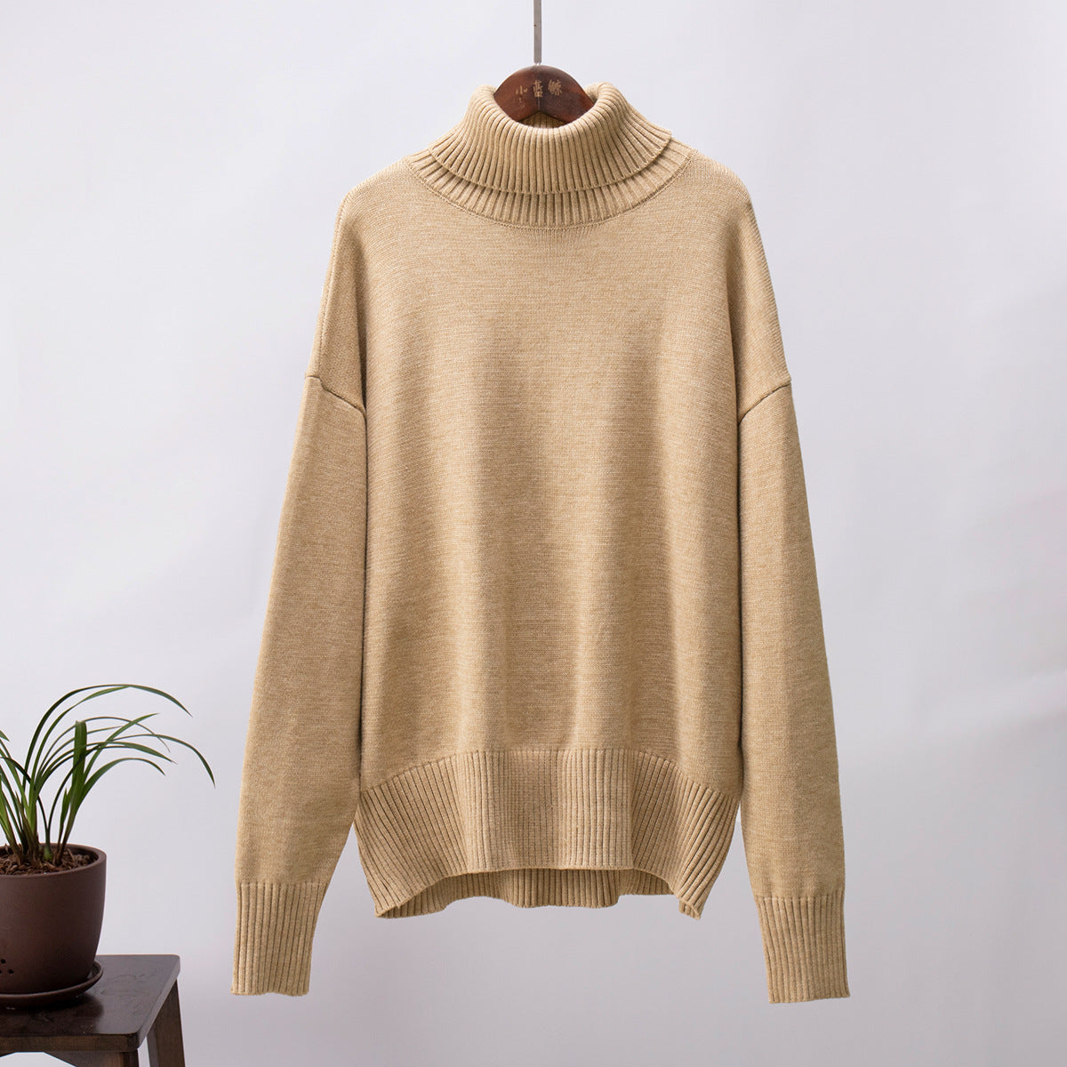 Damen Strickpullover Bequem Warm Rippborte