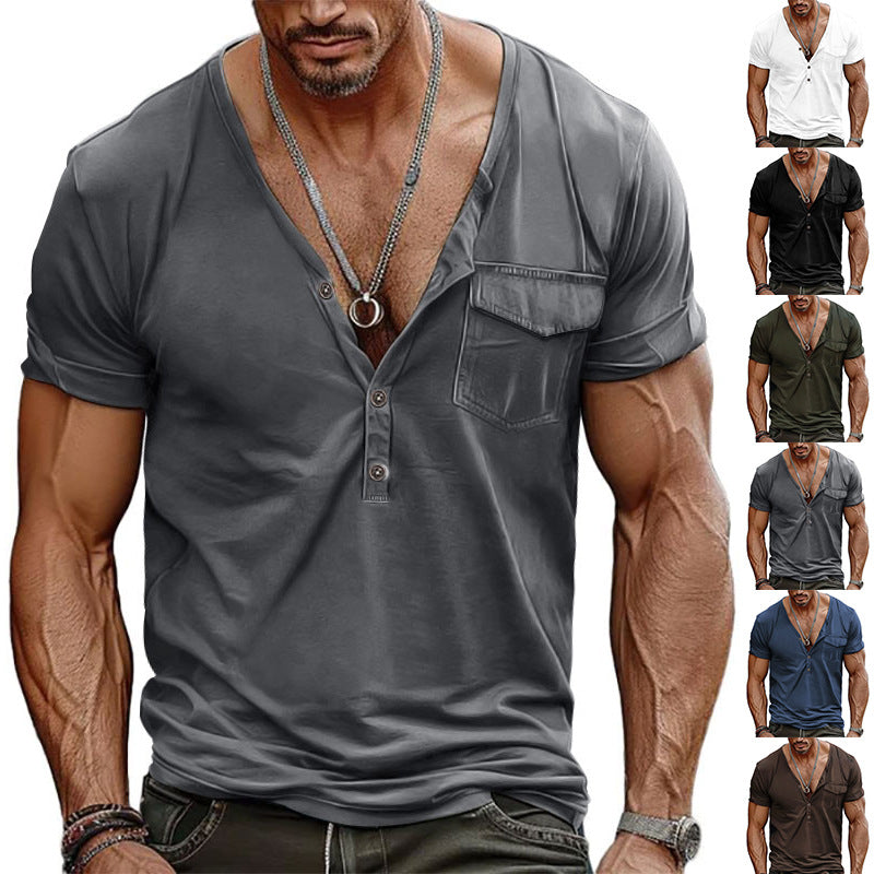 Herren T-Shirt Kurzarm Modern Schnitt Mit Brusttasche - IdealeKleiden