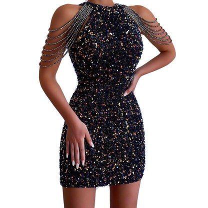 Damen Abendkleid Glitzernd Elegant Spaghettiträger