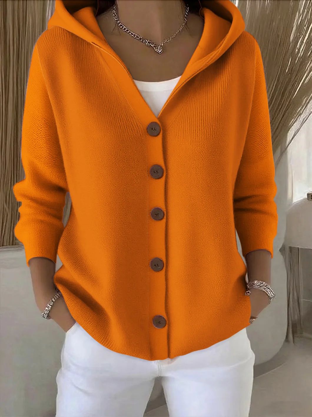 Damen Strickjacke Kapuze Modern Lässig