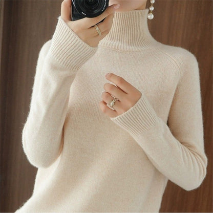 Damen Merinowollpullover Weich Rollkragen Eleganz