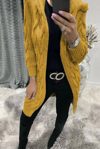 Damen Strickjacke Lang Zopfmuster Elegantes Design