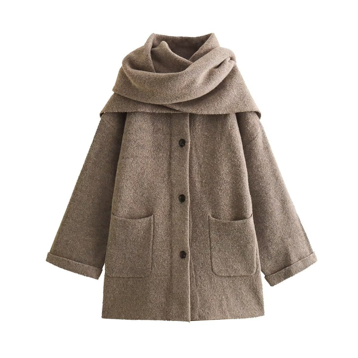 Damen Winterjacke Oversize Warm Wolle Taschen