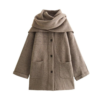 Damen Winterjacke Oversize Warm Wolle Taschen