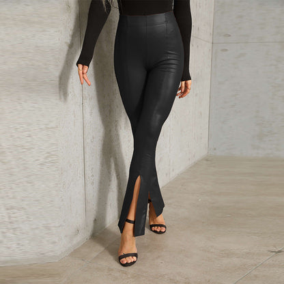 Damen Leggings Hoch geschnitten Seitenschlitze Trendy