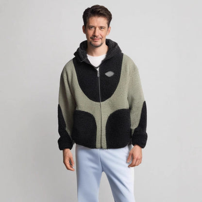Herren Teddyjacke Bequem Kontrastnähte Winterjacke