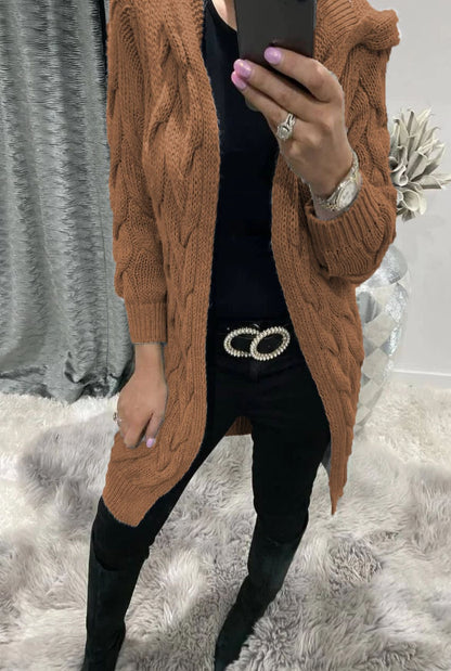 Damen Strickjacke Lang Zopfmuster Elegantes Design