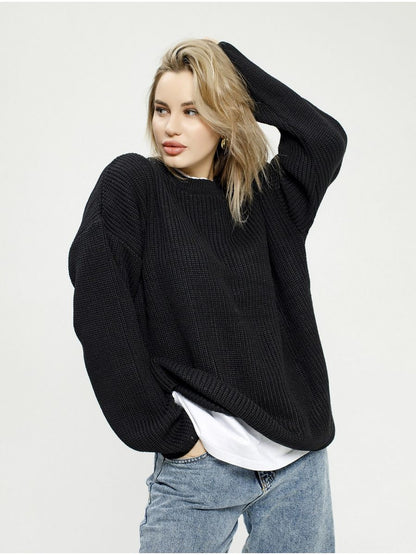 Damen Pullover Grobgestrickt Bequem Rundhals