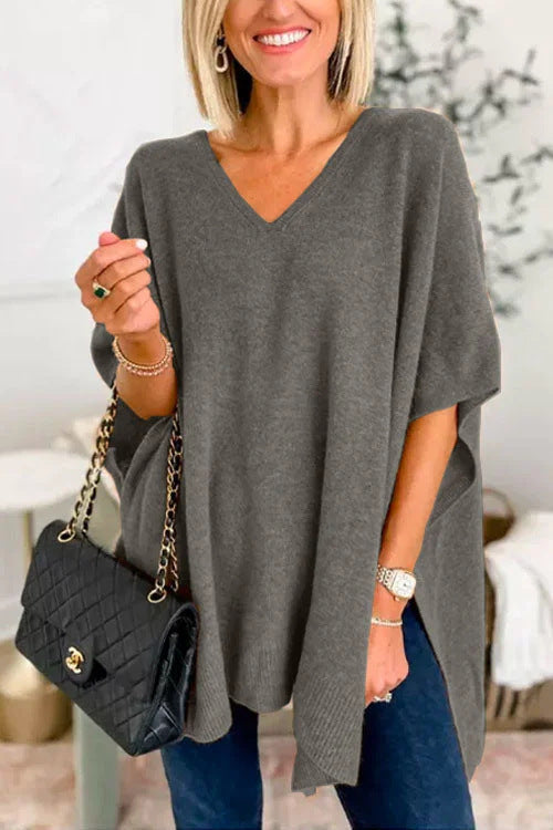 Damen Strickponcho Lässig V-Ausschnitt Oversized
