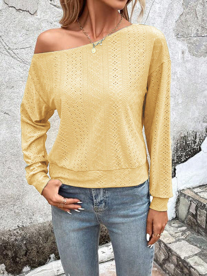 Damen Sweatshirt Lässig Asymmetrisch Lochmuster Trendy