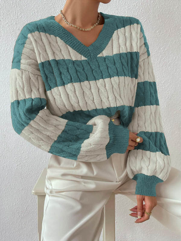 Damen Strickpullover V-Ausschnitt Langärmlig Elegantes Design