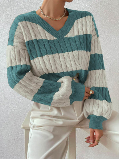 Damen Strickpullover V-Ausschnitt Langärmlig Elegantes Design