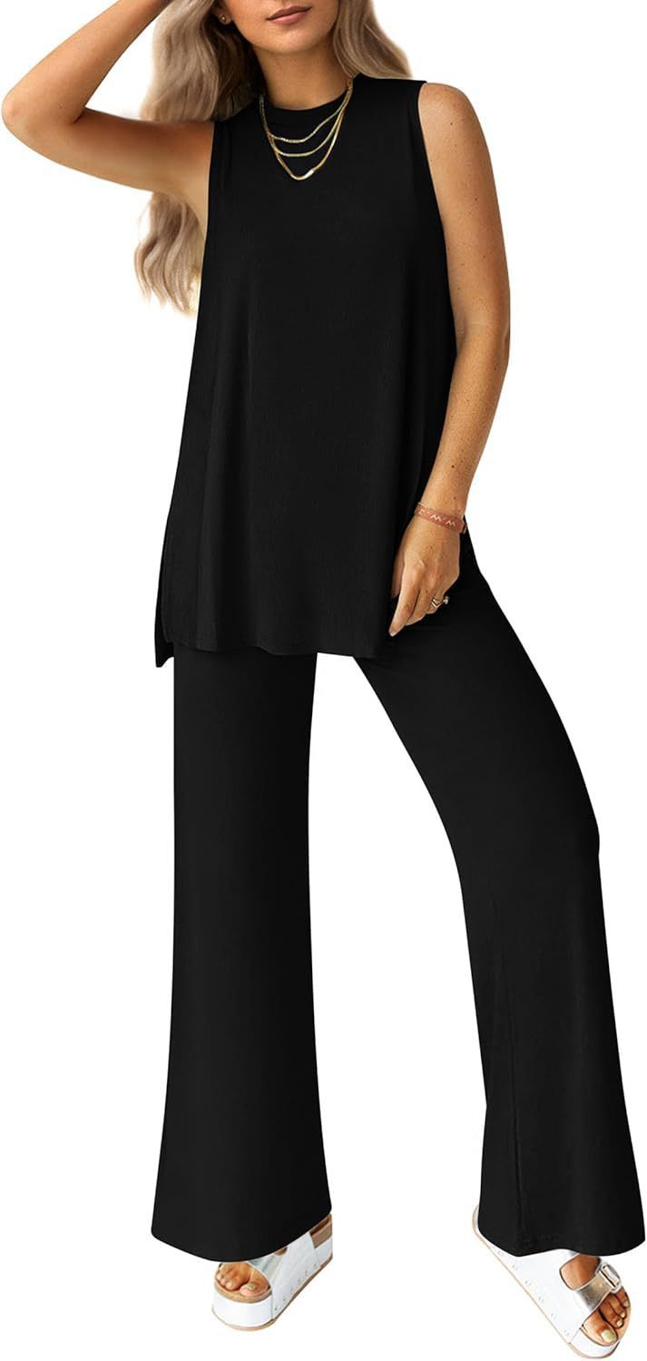 Damen Leichtes Oberteil und Wide Hose Set Komfortable Outfit